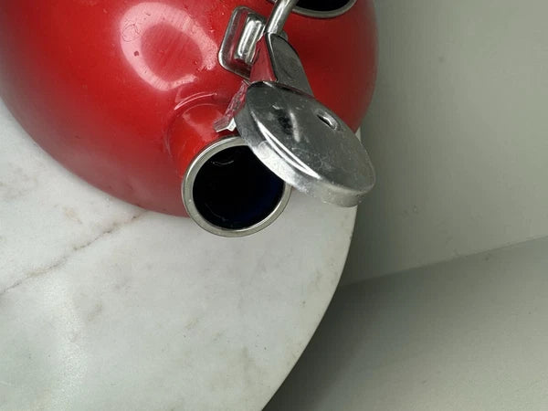 Chantal Whistling Tea Kettle Pot Red Enamel Steel Brushed Stainless Lid 2 Qt