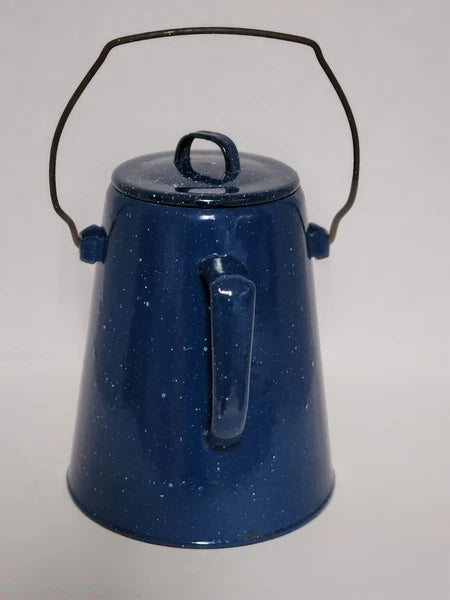 Vintage Blue Speckled Enamel Graniteware Cowboy Campfire Tea Pot with Spout Used