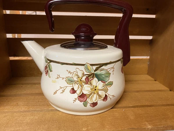 ASTA Flower Enamel Teapot Kettle Floral Enamel