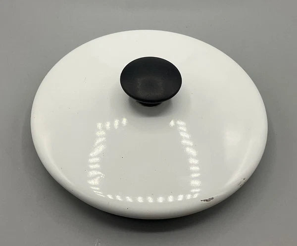 Vintage 64oz Enameled Ware Enamelware White & Black Trim Tea Water Kettle USA