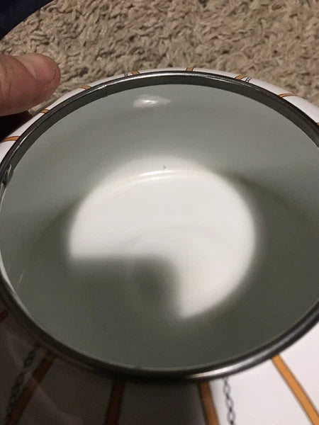 VINTAGE WHITE ENAMEL COFFEE POT Robin/ Blue Bird In A Cage