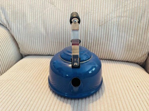 Old Vtg Blue Le Creuset 1.7 Quartz Enamel Tea Kettle With Black Handle