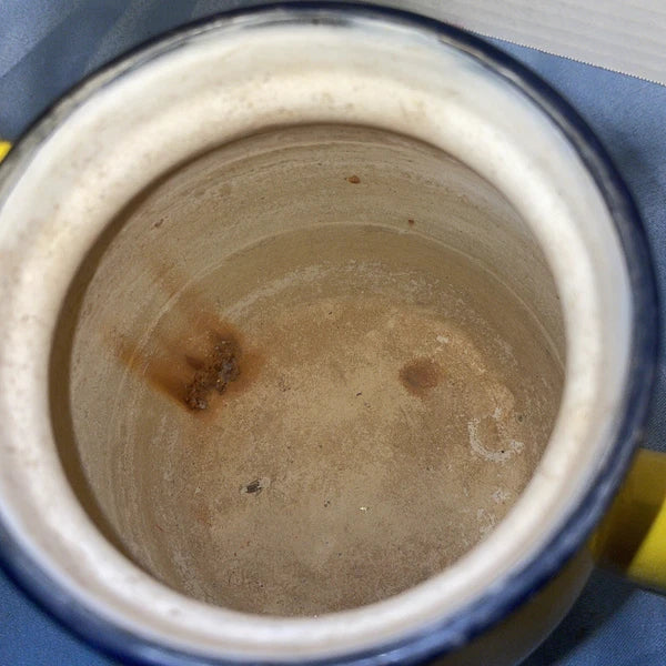 Vintage Yellow MCM Enamel Teapot Kettle W/Handle Top Glass Knob Missing See Pics