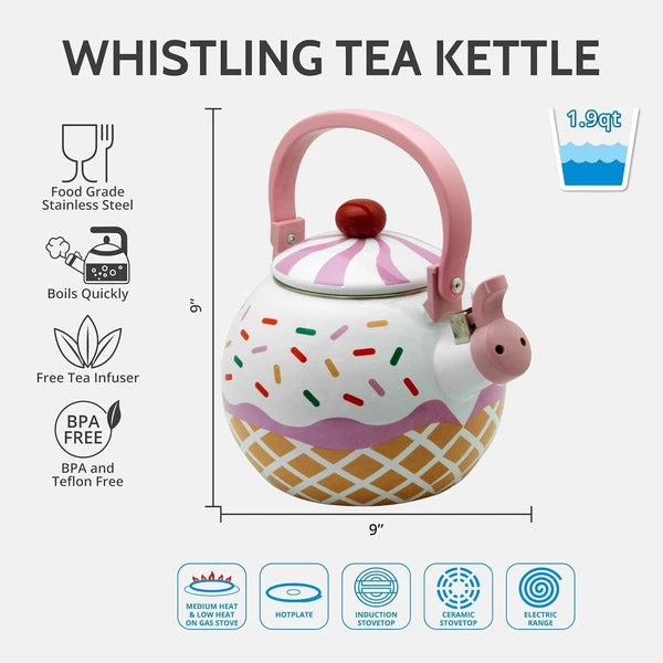 Enameled 1.7 Quart Enamel-on-Steel Whistling Tea Kettle ( Strawberry Cupcake )