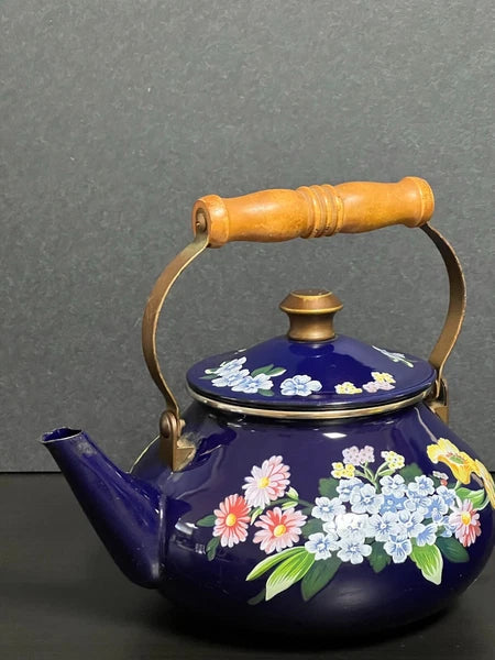 1983 GAILSTYN SUTTON "Flower Garden" Vintage Enamel Ware Teapot