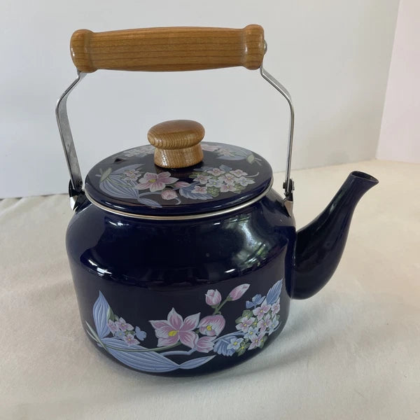 Sakura Enamel Tea Kettle Cherry Blossoms 1981 GAILSTYN-SUTTON JAPAN Vintage