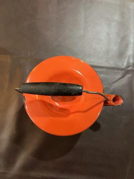 Vintage Antique Enamel Orange Tea Kettle.