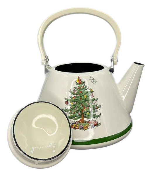Spode Christmas Tree Metal Kettle and Lid Tea Pot 2.5 Qt VTG