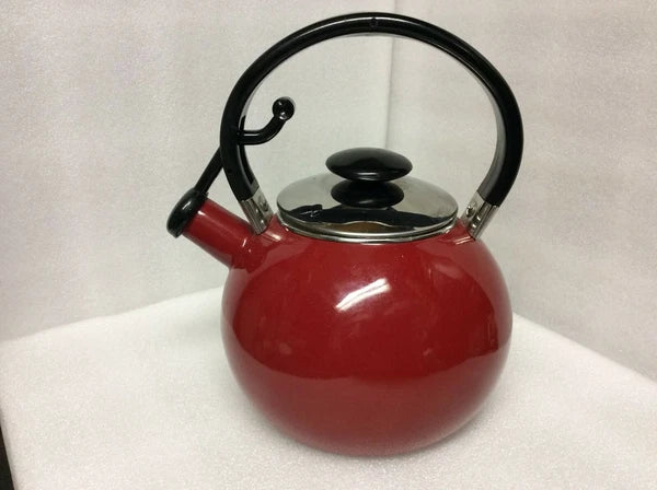 Vintage  Round Red Enamel Tea Kettle - USED