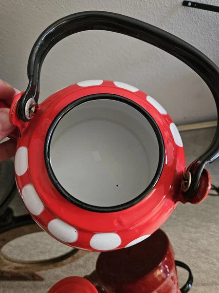 Vintage Enamelware Polka Dot Teapot / Mid Century Enamel Kettle