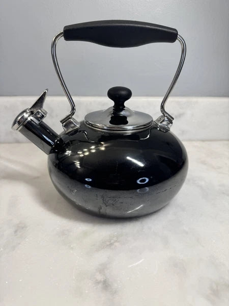 Chantal Whistling Tea Kettle Teapot Enamel Black Onyx With Black Handle