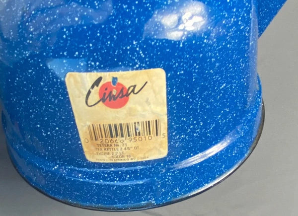 Vintage Cinsa Enamelware Blue Speckled Teapot Camping Country Kitchen Farm House