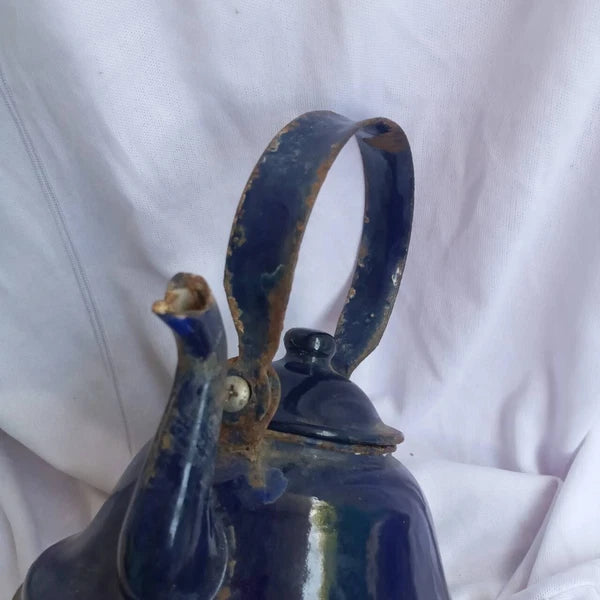 Classic enamel old Water kettle Czechoslovakia Rare collectible dark blue 14 cm.