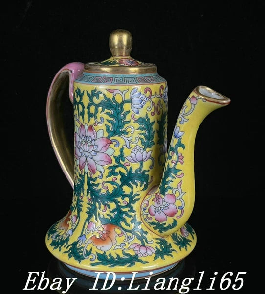 5.7'' Old Dynasty Enamel Color Porcelain Gilt Flower Bat Wine Tea Pot Flagon-