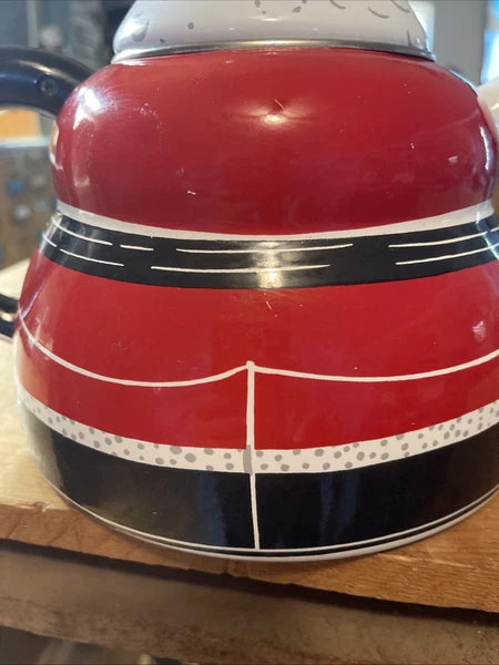 ROSCHO Jolly Santa Claus Enamel Whistling Tea Pot Kettle Holiday 3 Qt Christmas