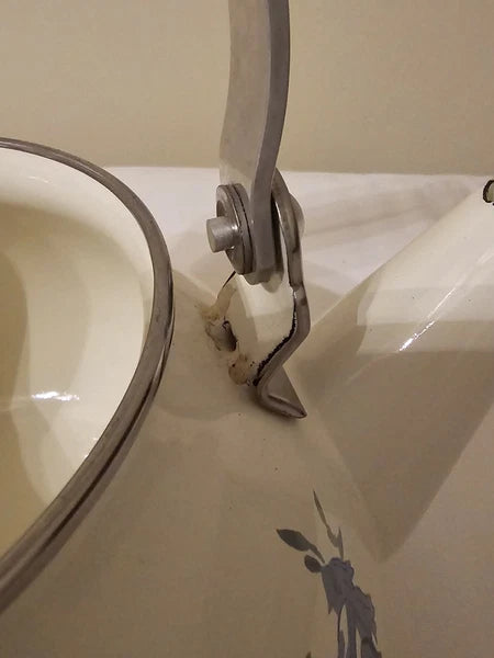 Vintage Floral Enamelware Tea Pot Kettle Metal - Wood Handle Cottagecore