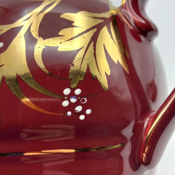 Vintage Gibson’s Burgundy Maroon Gilt & White Enamelled Teapot