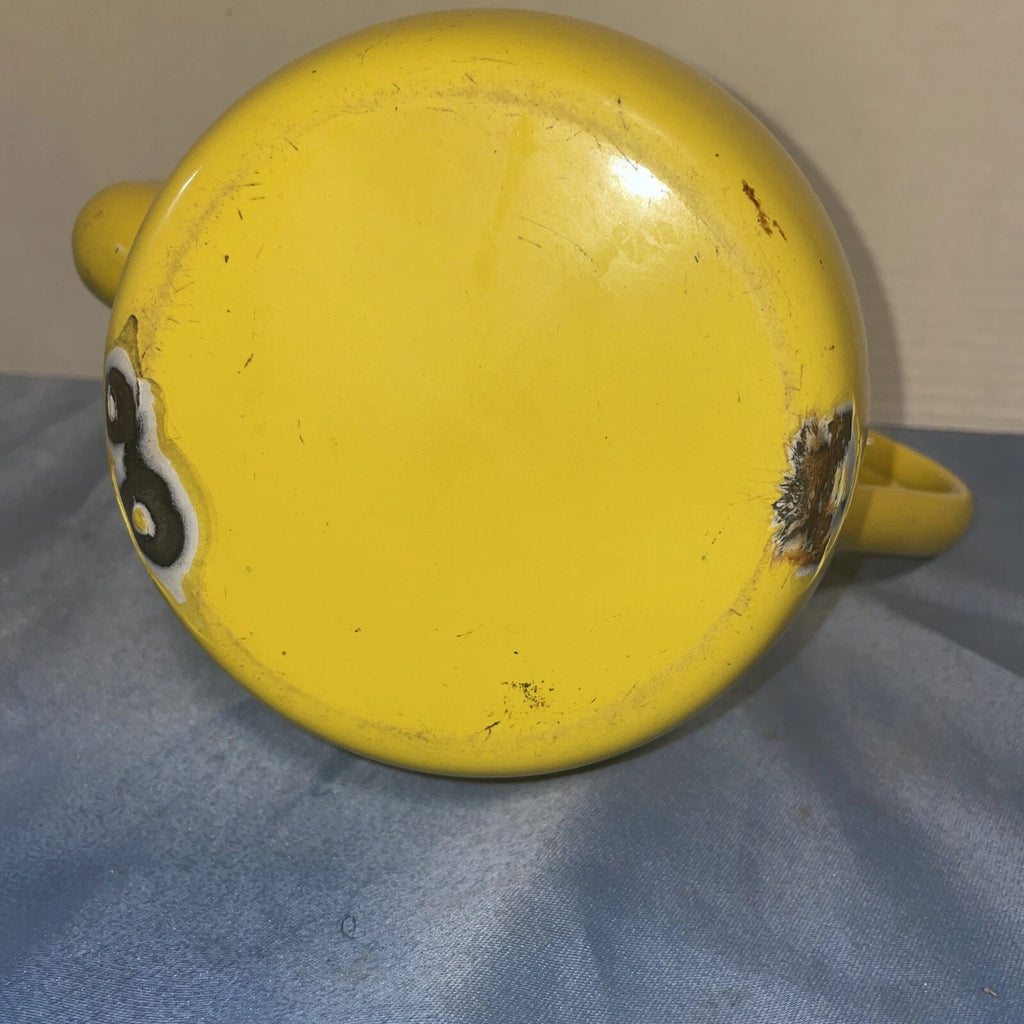 Vintage Yellow MCM Enamel Teapot Kettle W/Handle Top Glass Knob Missing See Pics