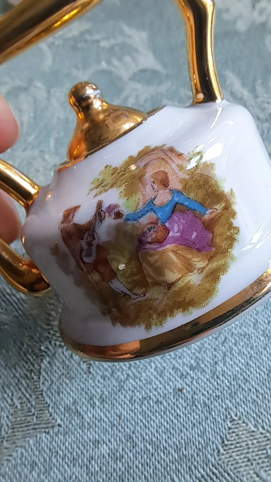 VTG Limoges France Lot Miniature Teapot Courting Couple Porcelain Piano, Basket