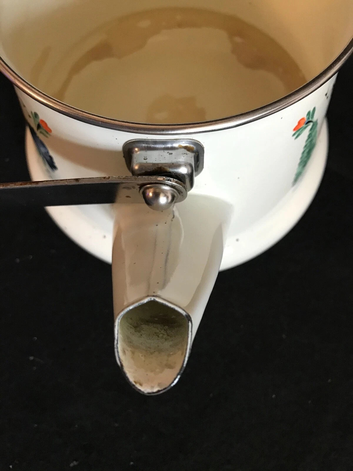 Unusual Quimper Enamel Tea Kettle,Tea Pot  French Peasants, Wood & Metal Handle