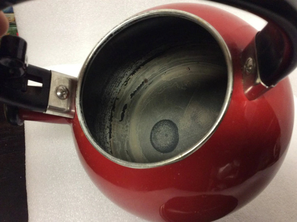 Vintage  Round Red Enamel Tea Kettle - USED