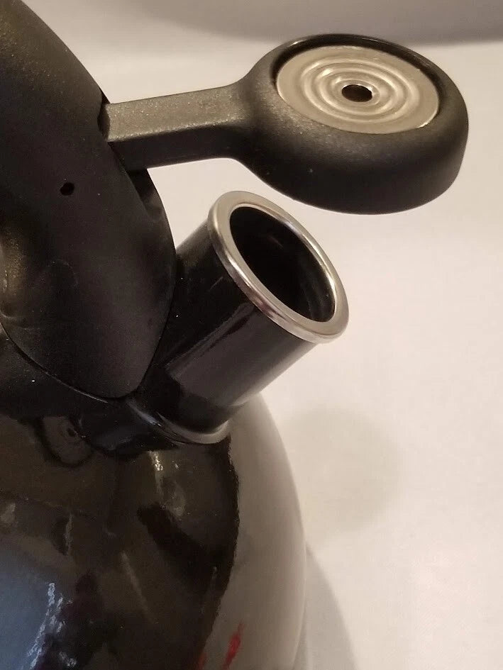 Circulon Whistling Tea Pot Kettle Black Enamel 2 Quart Lid Flip Spout Steel *