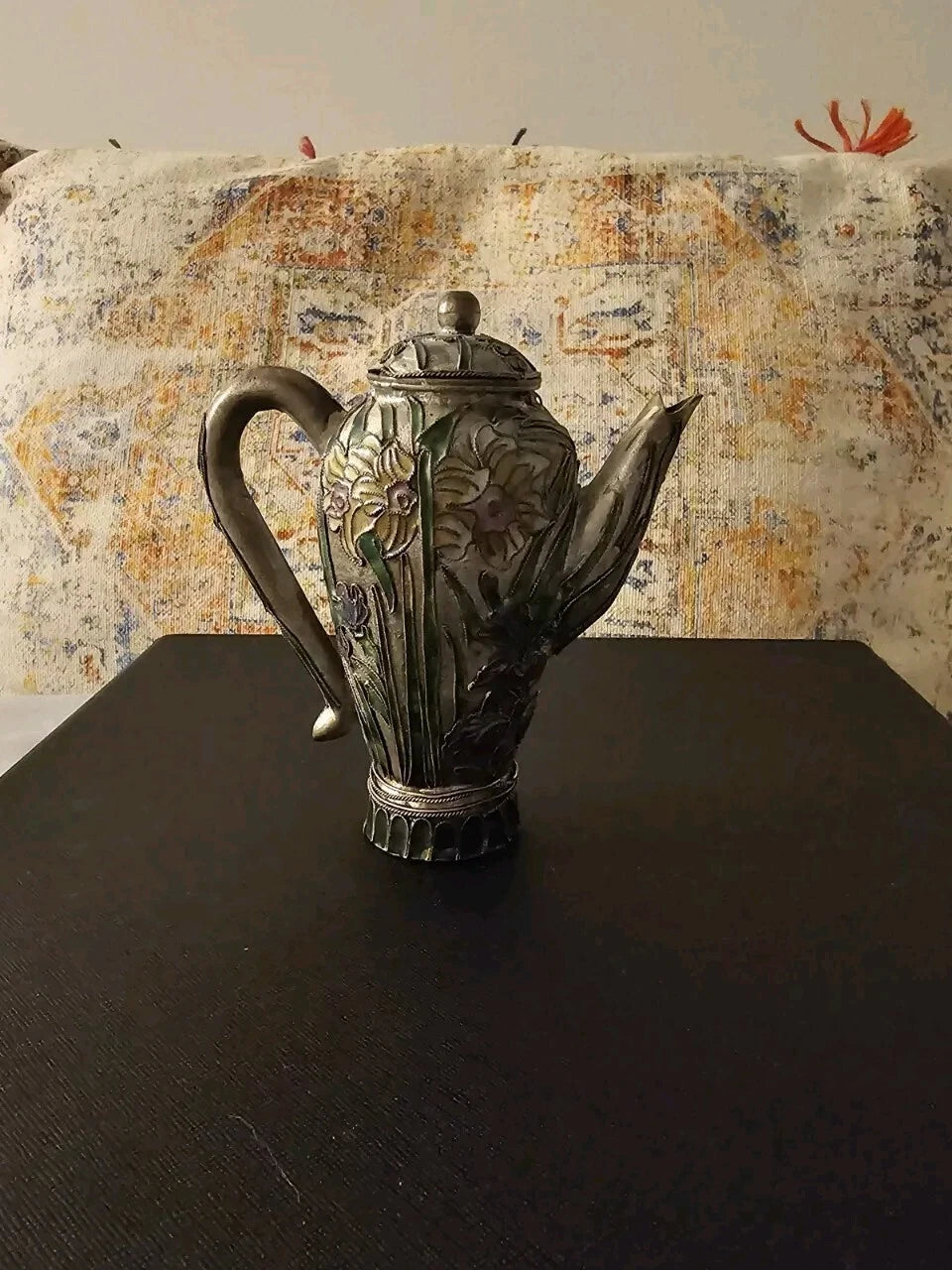 Vintage Cloisonne Enamel Miniature Decorative Floral Teapot