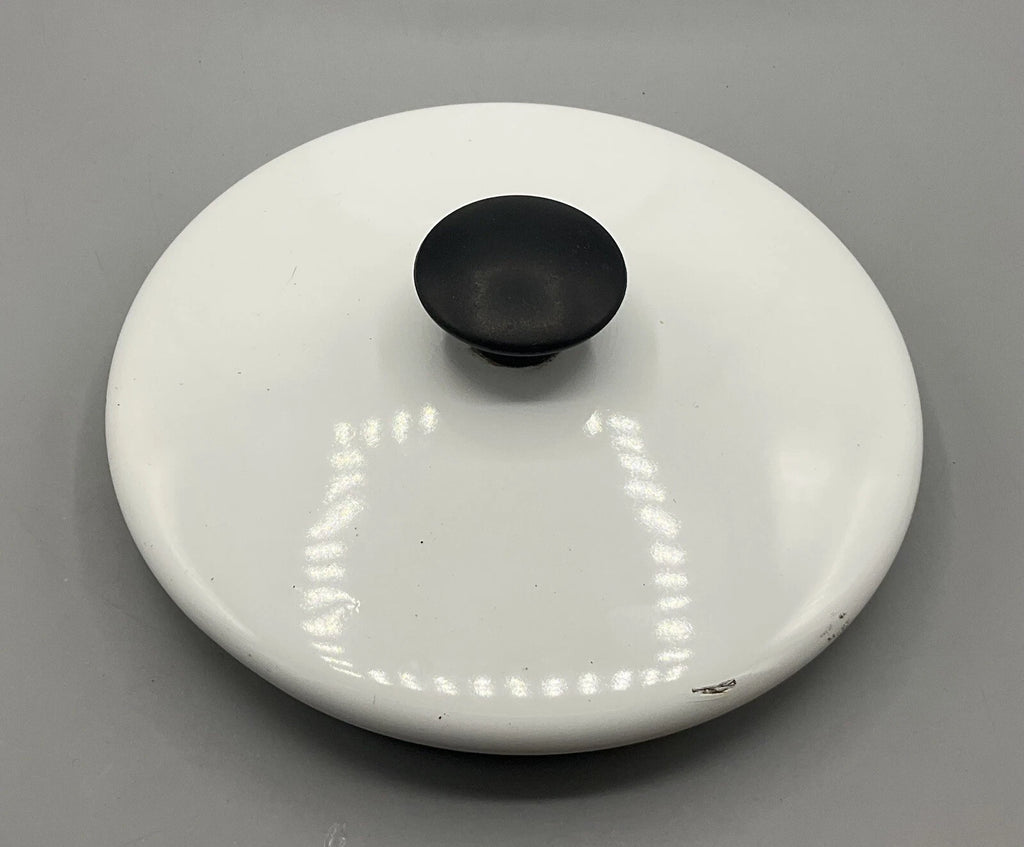 Vintage 64oz Enameled Ware Enamelware White & Black Trim Tea Water Kettle USA