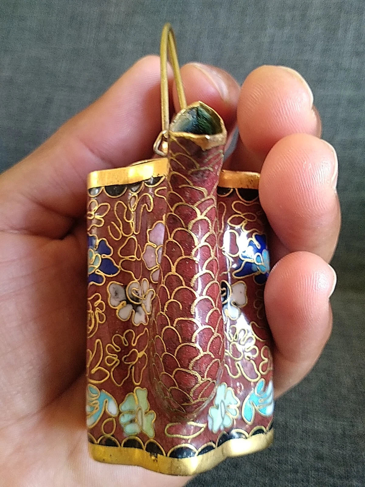 VTG CHINESE CLOISONNE BRASS AND ENAMEL BROWN  MINIATURE TEAPOT