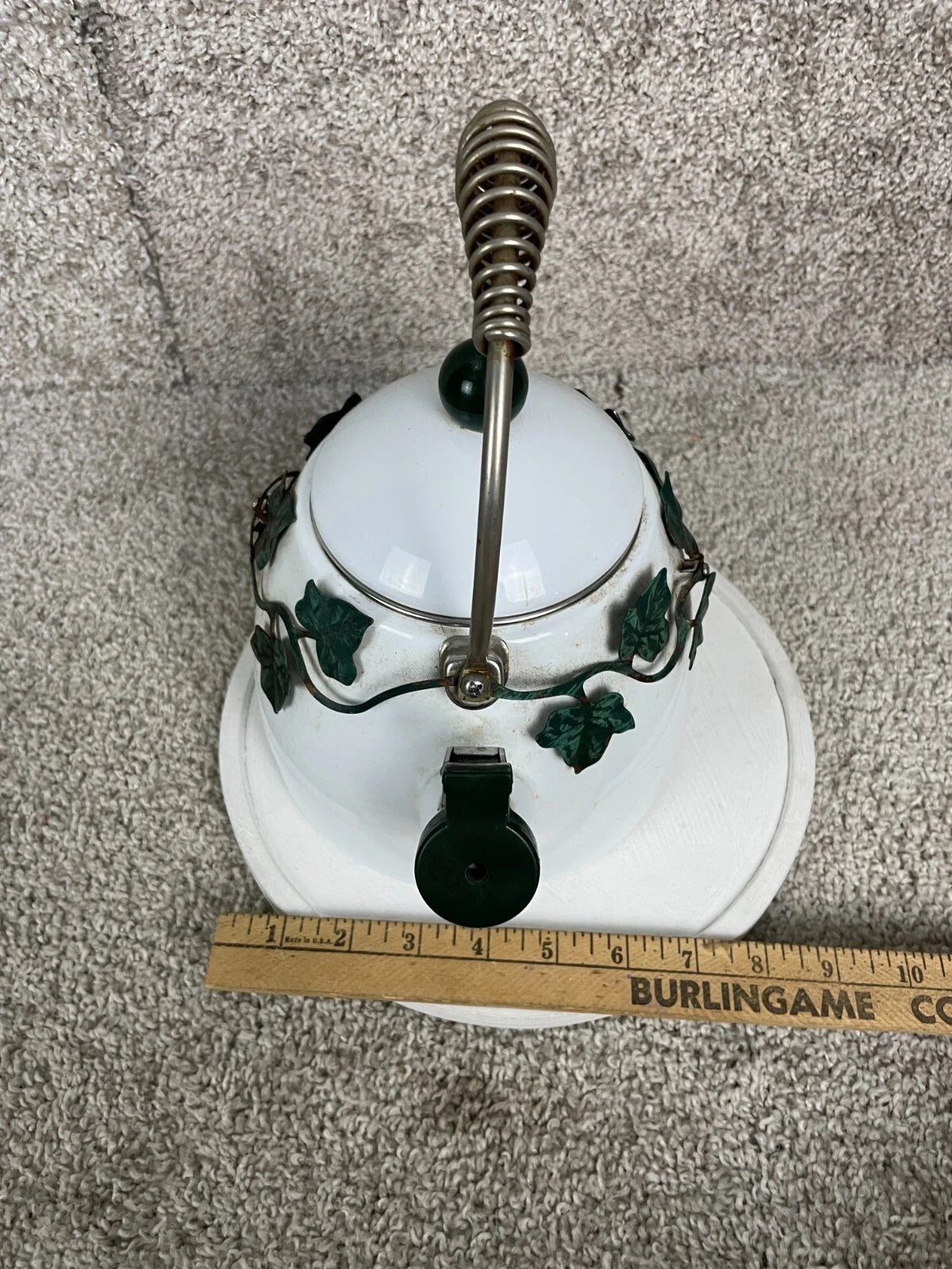 Via Ancona English Garden Enamel 10" Whistling Tea Kettle Green Ivy White