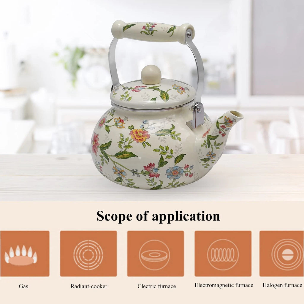 Colorful Water Kettle, Porcelain Enamel Tea Kettle 2.5L, Retro Classic Design...