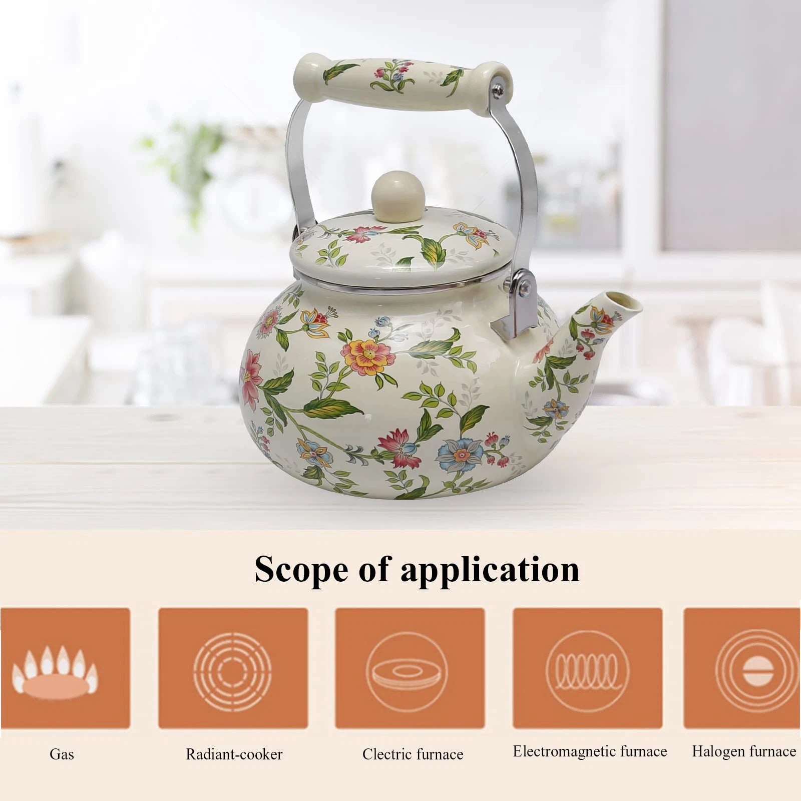 Colorful Water Kettle, Porcelain Enamel Tea Kettle 2.5L, Retro Classic Design...