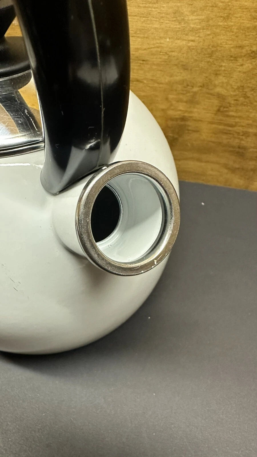 Vintage COPCO White Enameled Whistling Tea Kettle