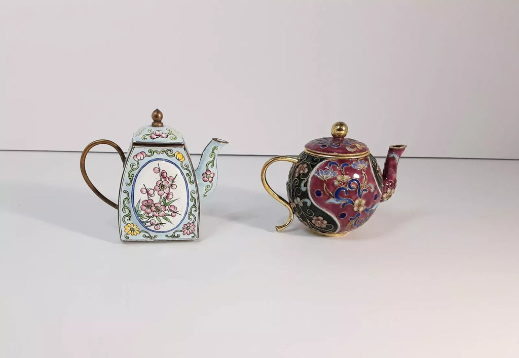 Brass and Enamel Miniature Teapots 2