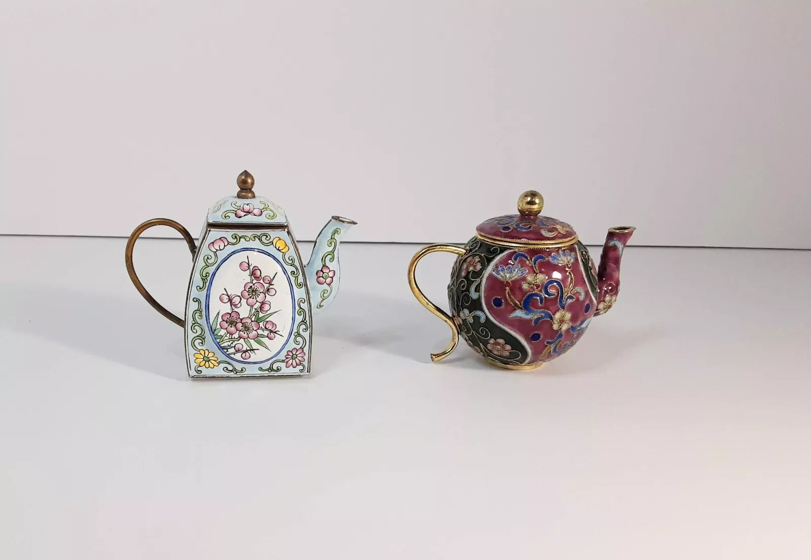 Brass and Enamel Miniature Teapots 2
