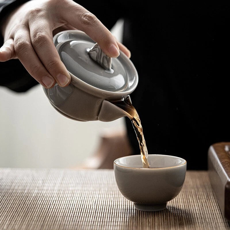 Ice Gray Enamel Pot Ceramic Kung Fu Teapot Teacup Handmade Iceberg