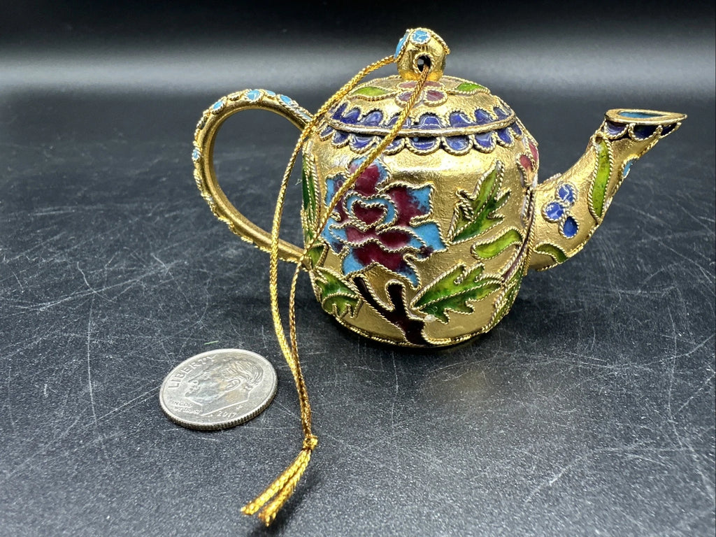 Cloisonné Enamel Mini Colorful 2" Teapot Collectible Figurine Christmas Ornament