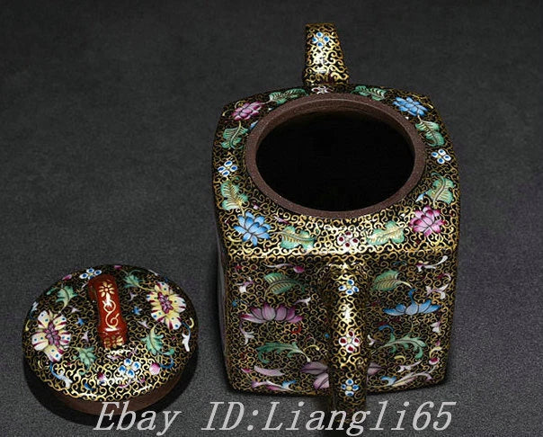 5.5" Old Qing Dynasty Enamel Colour Porcelain Gilt landscape Wine Tea Pot Flagon-