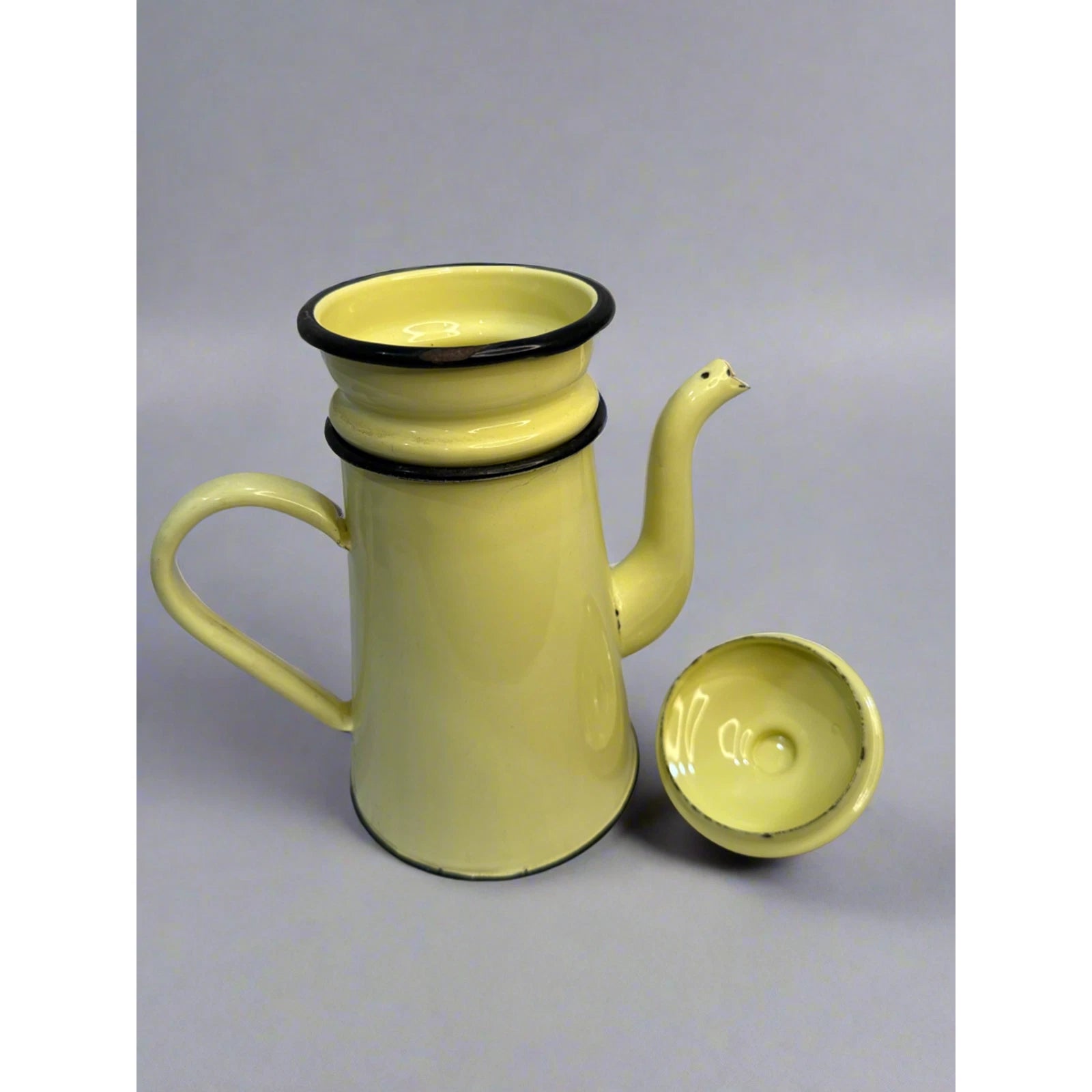 Vintage 1940's French Enamelware Yellow Biggin Coffee Pot Percolator