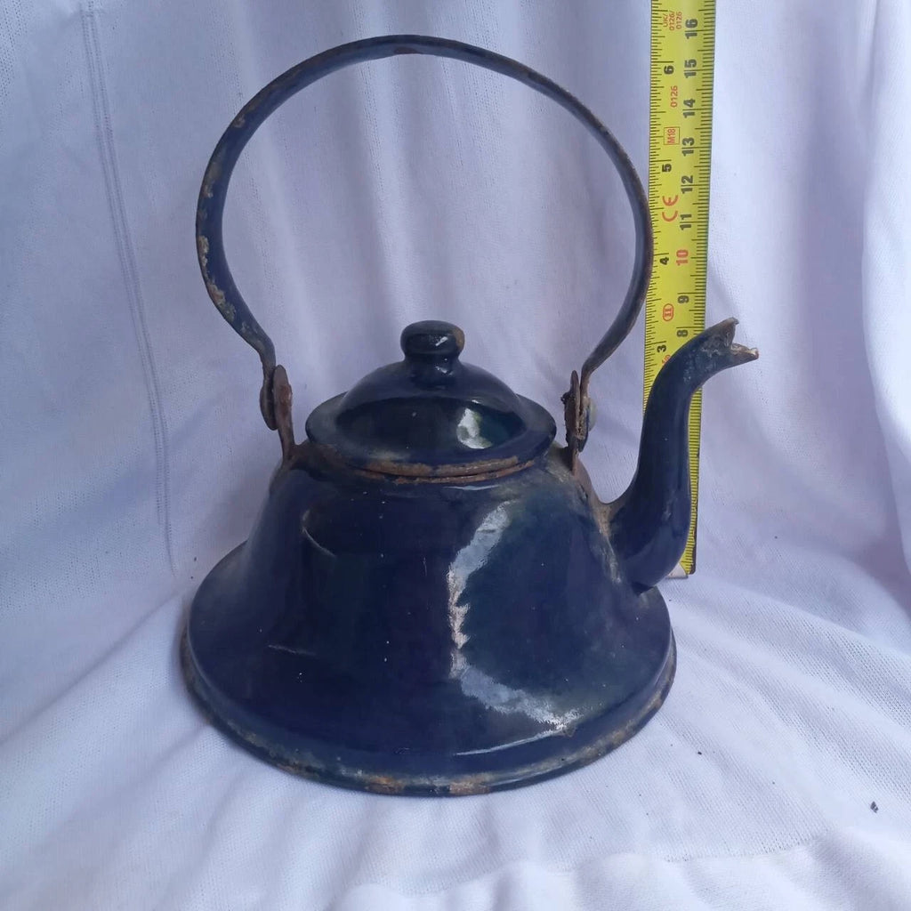 Classic enamel old Water kettle Czechoslovakia Rare collectible dark blue 14 cm.