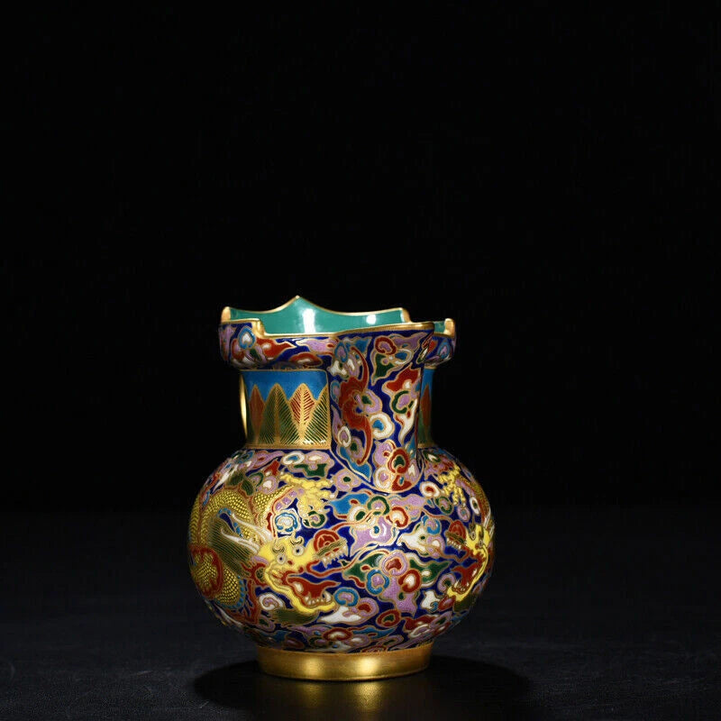 4.8" Chinese antique Qing Dynasty Qianlong Enamel Dragon pattern Monk hat pot