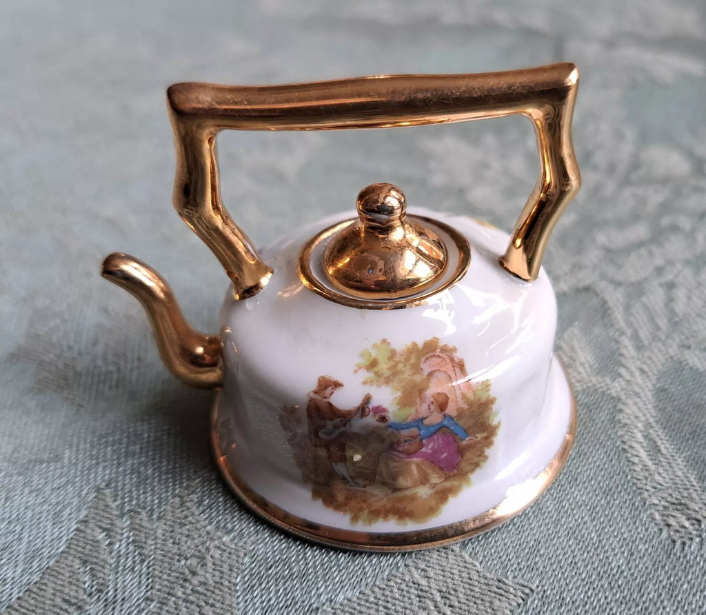 VTG Limoges France Lot Miniature Teapot Courting Couple Porcelain Piano, Basket