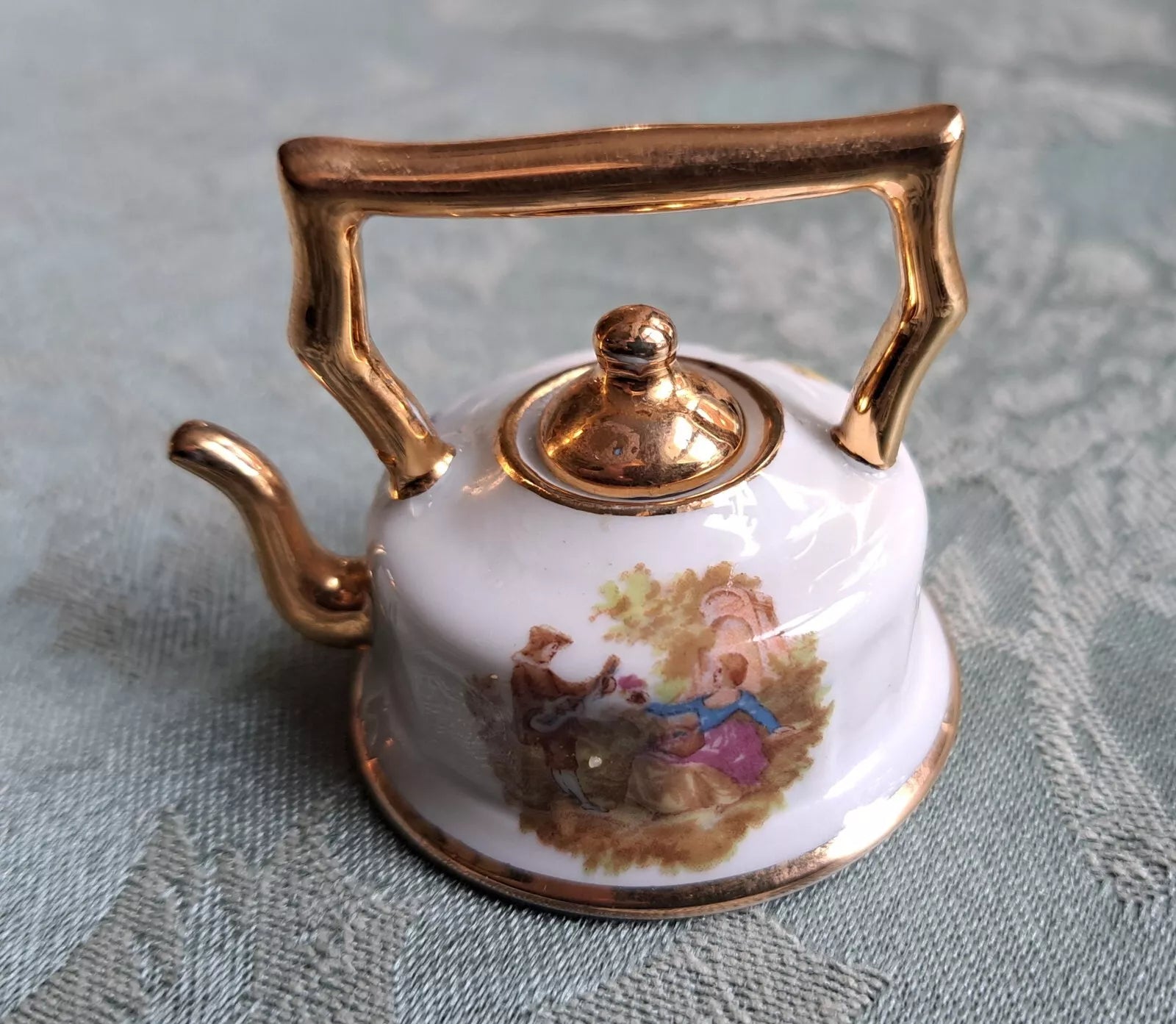 VTG Limoges France Lot Miniature Teapot Courting Couple Porcelain Piano, Basket