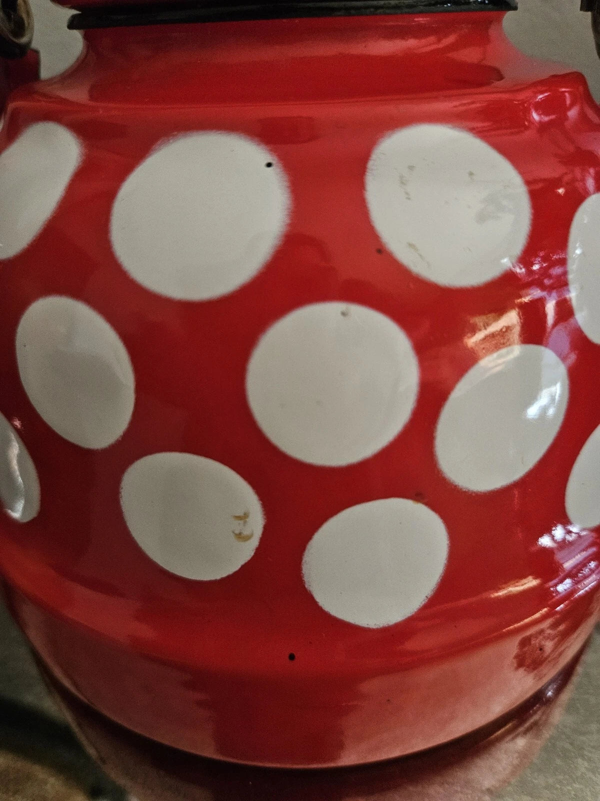 Vintage Enamelware Polka Dot Teapot / Mid Century Enamel Kettle