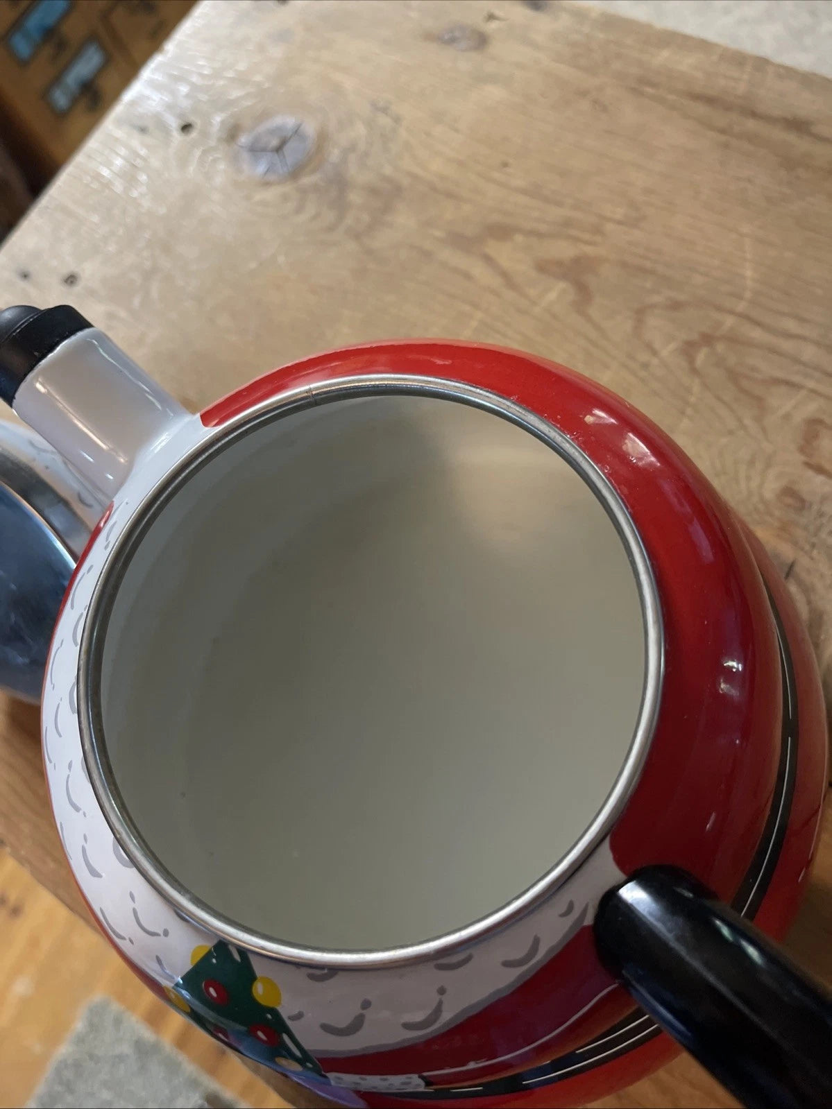 ROSCHO Jolly Santa Claus Enamel Whistling Tea Pot Kettle Holiday 3 Qt Christmas