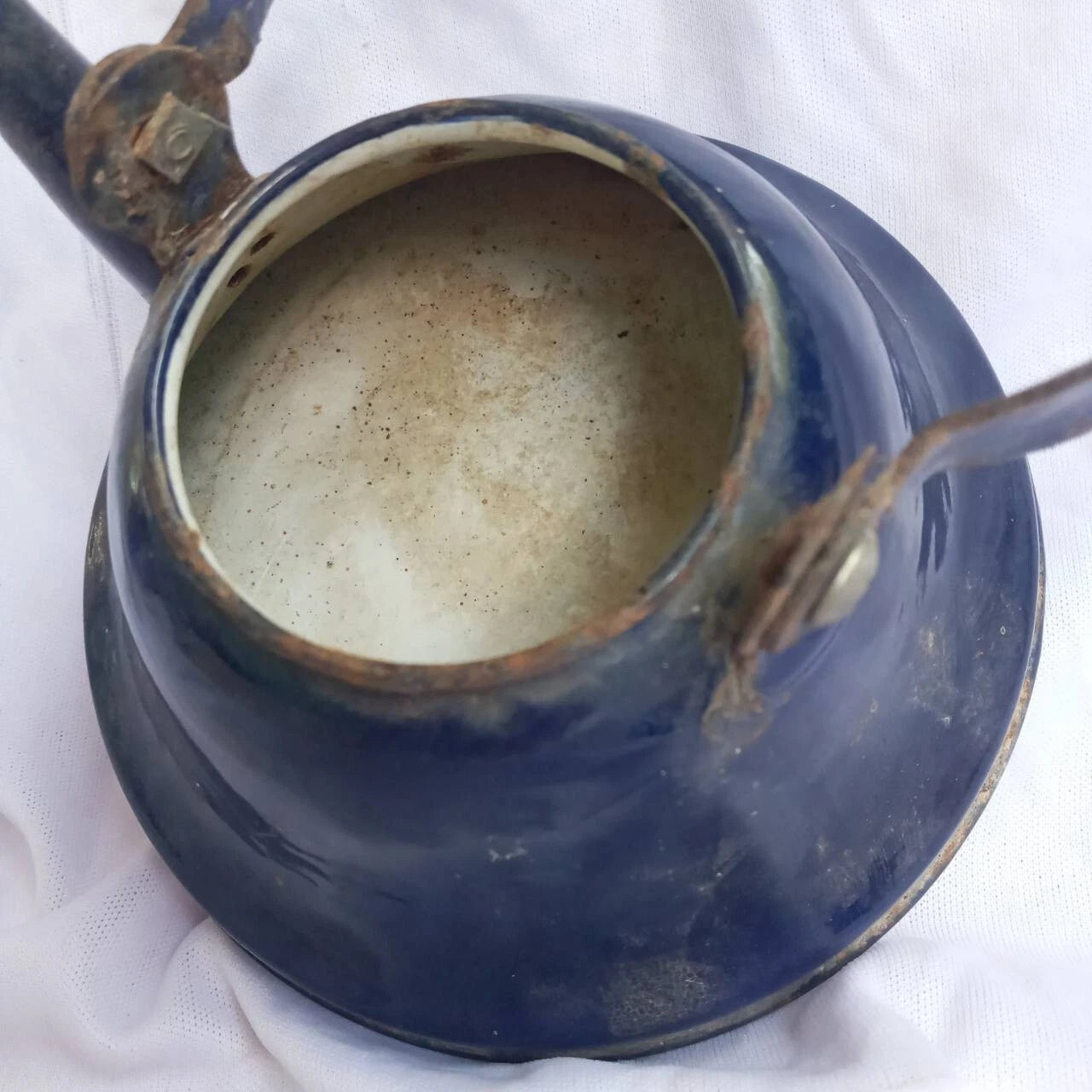 Classic enamel old Water kettle Czechoslovakia Rare collectible dark blue 14 cm.