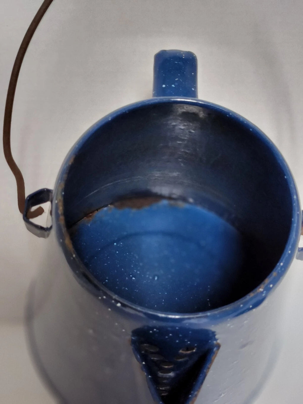 Vintage Blue Speckled Enamel Graniteware Cowboy Campfire Tea Pot with Spout Used