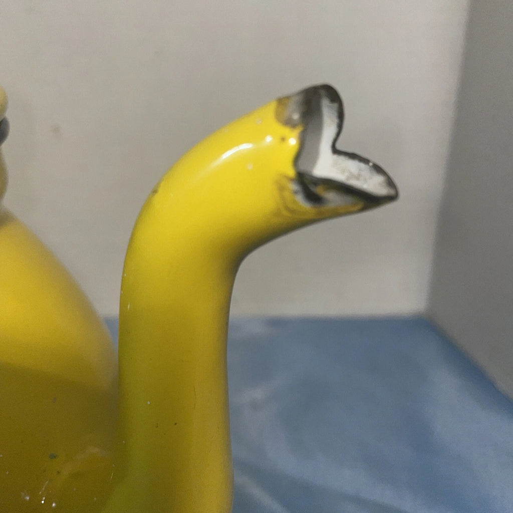 Vintage Yellow MCM Enamel Teapot Kettle W/Handle Top Glass Knob Missing See Pics