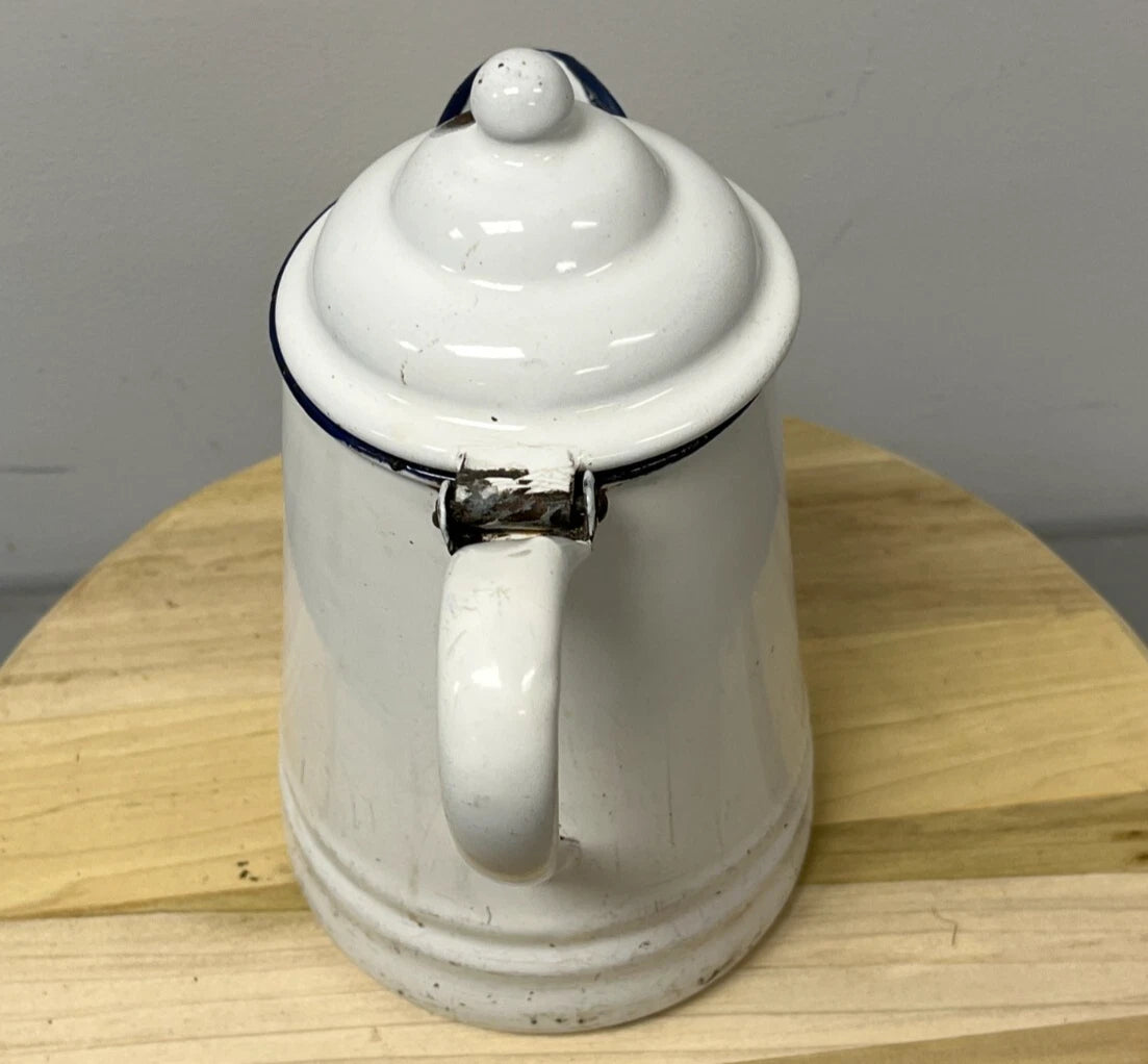 VTG/Antique White Enamelware Coffee/Tea Pot Cottage Core Farmhouse Prop Camping