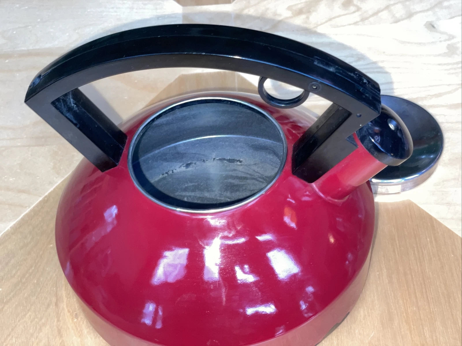 Vintage COPCO Red Enamel Teapot Tea Kettle Whistling MCM Mid Century Thailand